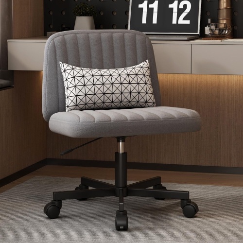 Armless Criss Cross Chair Comfy Office Chair Home Office Desk Chair Computer Chair Vanity Chair for Bedroom, Makeup Room, Living Room Chairs (Shell Shape+ Wheels, Grey) - Lot 2364