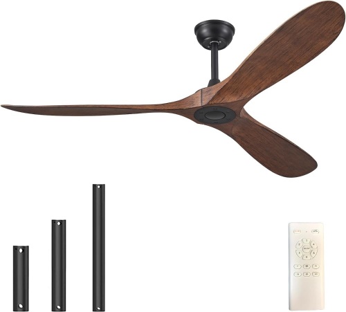 60'' Ceiling Fan No Light with Remote Control,Outdoor Ceiling Fan with DC Reversible and Silent Motor,3 Plastic Blades,Dark Walnut Fan for Patios,Living Room,Bedroom - Lot 2372