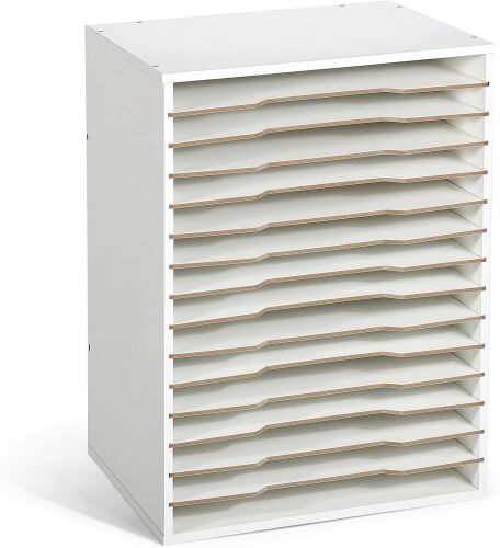 Caydo 15 Slot Paper Organizer Storage, Wood Adjustable Shelves Paper Storage Shelf - Lot 2383