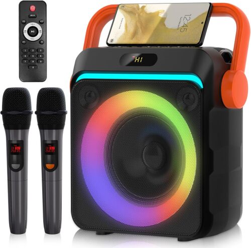 Karaoke Machine with 2 Wireless Microphones, Portable Bluetooth Karaoke Speaker - Lot 2397