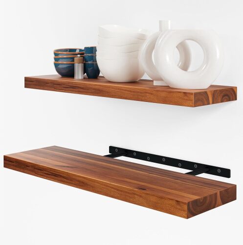 BATODA 24" Acacia Wood Floating Shelves Wall Mounted (Set of 2) - Lot 2406