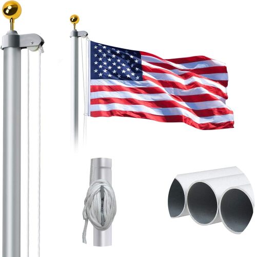 20FT Sectional Flag Pole Kit, 14 Gauge Extra Thick Heavy Duty Aluminum Outdoor In ground Flagpole for Residential or Commercial - Lot 2415