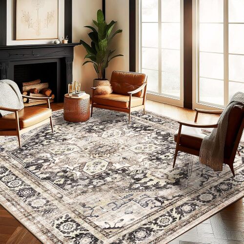 Washable Area Rug Boho Design Non-Shedding Easy Care Ideal for High Traffic Areas in Living Room Bedroom Office Coffee Table Kitchen Large Carpet - Lot 2428