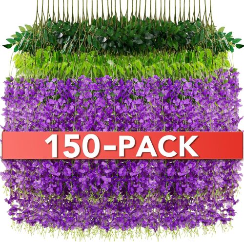 Wisteria Hanging Flowers - Fake, 3.6 ft Long (150cm), Purple, Decor for Wedding, Garden, Wall - Lot 2429