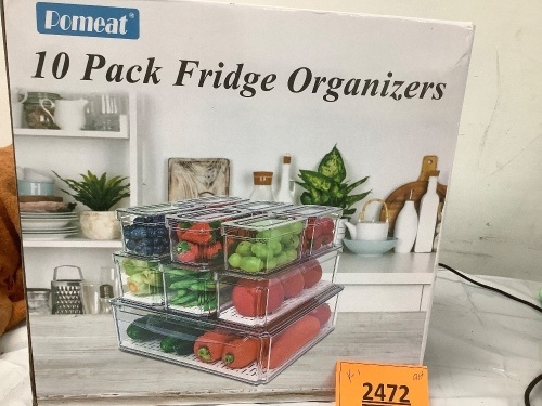Pomeat 10 Pack Fridge Organizer, Stackable Refrigerator Bins with Lids - Lot 2472