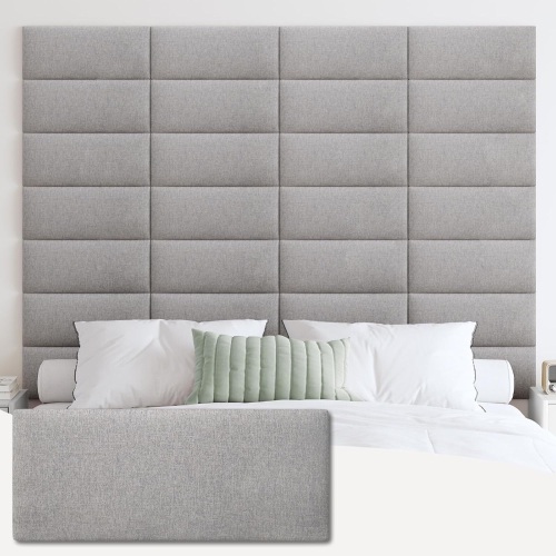 Upholstered Wall Mounted Headboard, 3D Soundproof Wall Panels Peel and Stick for King Size, Reusable and Removable Tufted Bed Headboard in Medium Grey (12 Panels, 10" x 24") - Lot 2477