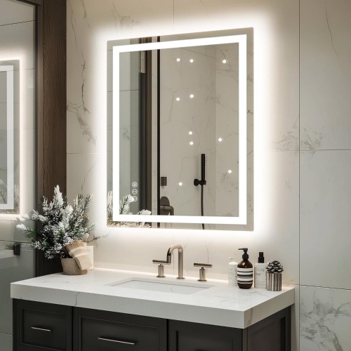 32"x 24" LED Bathroom Mirror with Lights, Dimmable, Double Lights, Backlit + Front Lit, 3 Colors Led Mirror for Bathroom, Lighted Bathroom Vanity Mirror, Tempered Glass(Horizontal/Vertical) - Lot 2493