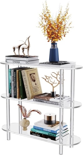 Clear Bookshelf, Acrylic Bookcase with Open Book Shelf Console Table for Entryway Office Living Room Bedroom (3 Tier Clear) - Lot 2503