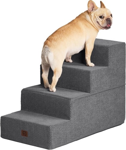 EHEYCIGA Dog Stairs for Bed 18”H, 4-Step Extra Wide Dog Steps for High Bed, Pet Steps for Small Dogs and Cats, Non-Slip Balanced Pet Ramp, Grey - Lot 2507