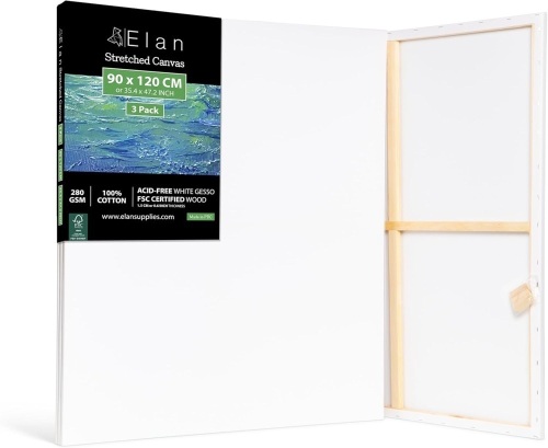 Elan Stretched Canvases 35x47, 3-Pack Canvases for Painting, Painting Canvas Bulk, Stretched Canvas for Adults Blank Canvas for Painting, Painting Canvases Paint Canvases for Painting Art Canvas - Lot 2510