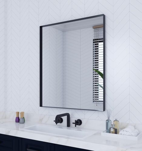 VocalStar Black Metal Framed Bathroom Mirror for Wall - Lot 2550