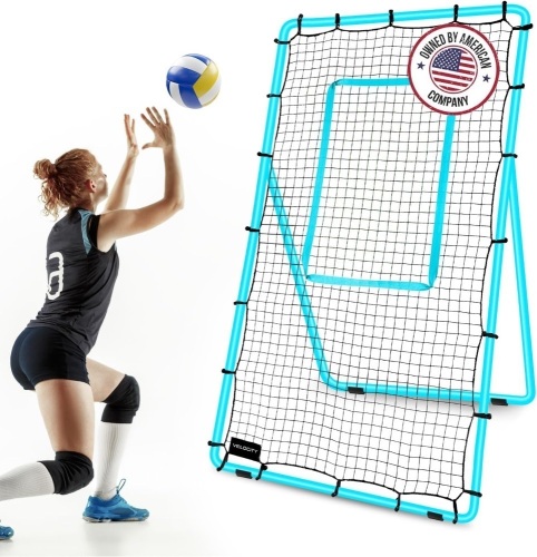 VELOCITY Adjustable Volleyball Rebounder Net, 7x4 ft, Training Equipment with Angle Customization, Durable & Portable with Travel Bag, Improve Volleying, Bumping, Spiking Skills - Lot 2567