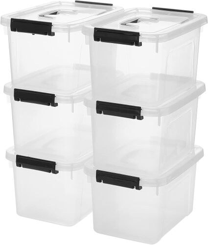 6 Quart Clear Storage Latch Box/Bins, 6-Pack Plastic Container with Latches and Lid - Lot 2579