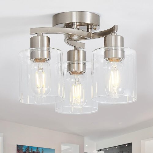 Brushed Nickel Ceiling Light Fixtures, 3-Light Kitchen Light Fixture - Lot 2588