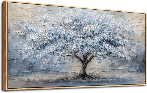 ZUITINGHUA Canvas Wall Art For Living Room Wood Framed Wall Decor For Bedroom Modern Office Decorations Grayish Blue Painting Tree Abstract Picture Canvas Prints Artwork Home Decor Posters 20x40 In - Lot 2616
