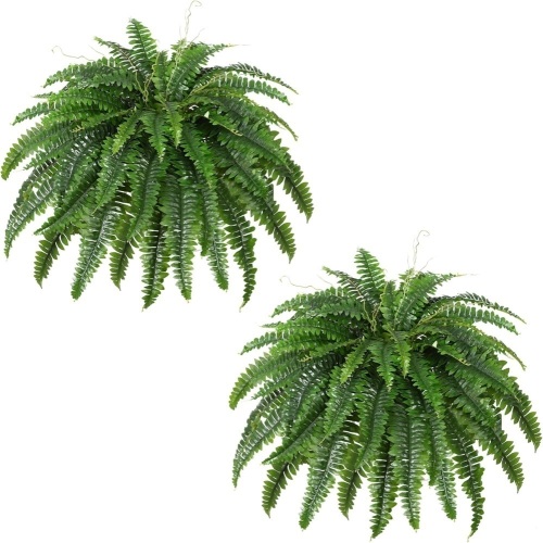 Artificial Boston Fern Bush- Set of 2 Large Artificial Ferns for Outdoors, 45Inch Large Faux Ferns, Suitable for Office & Living Room Decor, 55Branches for Each Bouquet - Lot 2618