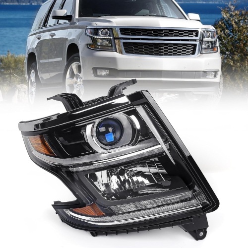 FIONE Headlight Compatible with Chevy Tahoe/Suburban 2015-2020 DRL Halogen Headlamp NOT HID Black Housing Replacement Right Passenger Side RH W/O Bulbs - Lot 8009