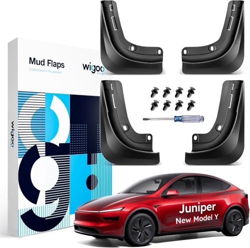 Wigoo 2025 New Tesla Model Y Juniper Accessories Mud Flaps [Stay Clean, Protect Paint] All Weather Guards, No Drilling Required, for Tesla New Model Y 2025 2026 Launch, Thicker Version (Set of 4) - Lot 1981