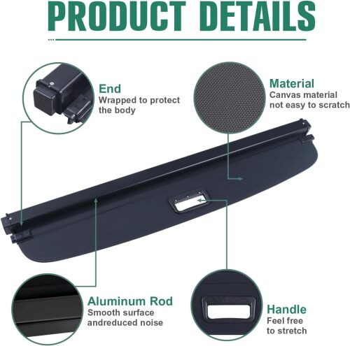 Cargo Cover Rear Storage Waterproof Retractable Rear Trunk Security Cover Shielding Shade Black - Lot 2549