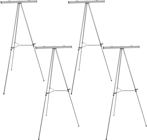 U.S. Art Supply 66" High Classroom Silver Aluminum Flip Chart Easel & Presentation Stand (4 Pack) - - Lot 2638