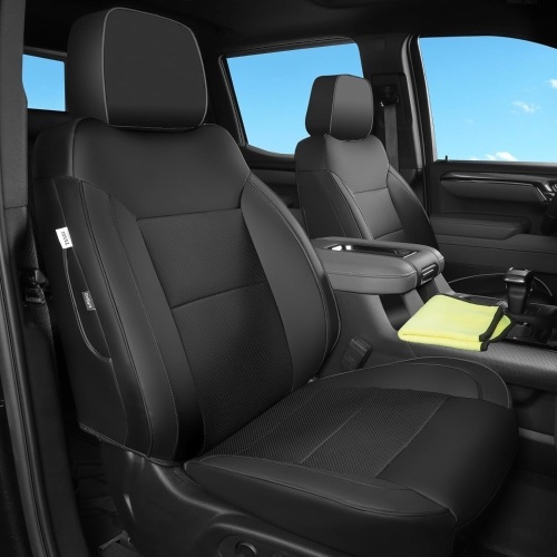 Custom Fit Silverado Seat Covers Full Set with Faux Leather for Chevy Silverado 2014 2015 2016 2017 2018 and for GMC Sierra 1500 and 2015-2019 2500HD 3500HD (Black, Full Set (SG-B)) - Lot 2642