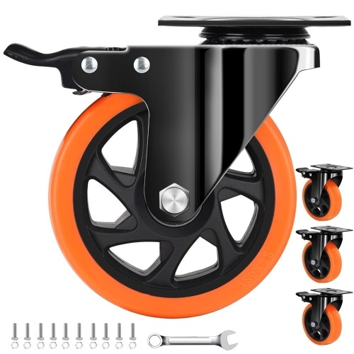 QNCZ Caster Wheels, 5 Inch Heavy Duty Casters Set of 4, Silent Industrial Casters Load 2600lbs, Swivel Casters for Furniture, Workbench and Cart Wheels - Lot 2671