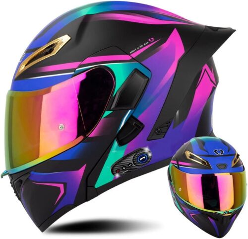 luetooth Motorcycle Helmet, Dual Anti-Fog Visors Modular Helmet with Tail - Lot 2714