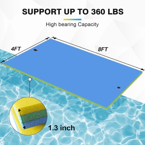 Floating Mat for Lake, Lily Pad Floating Mat, 3-Layer Tear-Resistant XPE Foam Floating Water Mat with a 16.4' Elastic Bungee Tether for Lake, Beach, Ocean, Pool - Lot 2775
