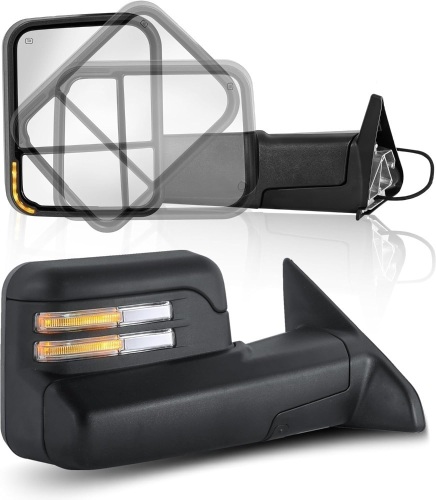 Pair Power Heated Towing Mirrors Compatible for 1998-2001 Dodge 1500, 1998-2002 Ram 2500 3500 w/Led Flashing Turn Signal Side Tow Mirror Manual Flip Fold (Black) - Lot 2782