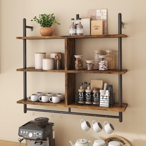 Bestier Floating Pipe Shelving Kitchen Shelves Wall Mounted 3 Tier 41.5" - Lot 2785