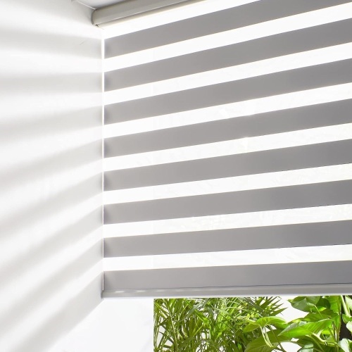 Persilux Cordless Zebra Blinds for Windows Free-Stop Roller Windows Shades (46" W X 72" H, Grey) Dual Layer Light Control for Day and Night, Light Filtering Sheer Shades for Home - Lot 2786
