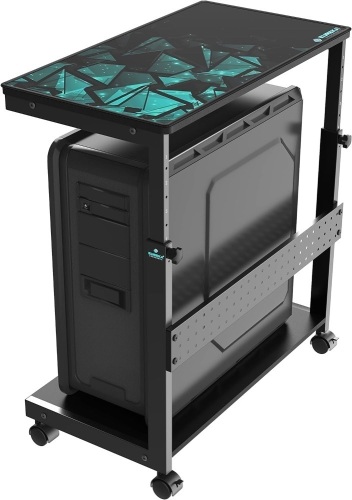 EUREKA ERGONOMIC Height Adjustable Computer Tower Stand, 2-Tier ATX-Case CPU Holder Cart Under Desk, Mobile PC Standing Table Home Office Gaming Accessories w/Rolling Wheels & Mouse Pad, Black - Lot 2788