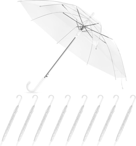 8 Pack Clear Wedding Umbrellas, High-Visibility Transparent Rain Umbrella, Firm and Durable, Easy Operation, Large for Two People and Fit for Wedding Bride Groom Photography Golf Outdoor - Lot 2789