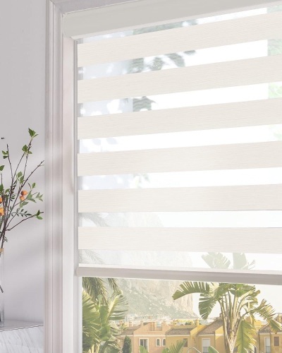 Persilux Zebra Blinds Dual Layer Roller Sheer Shades (46" W X 72" H, Beige) Light Filtering Privacy Light Control for Day and Night Roller Window Shades for Home, Windows and Office, Easy to Install - Lot 2794