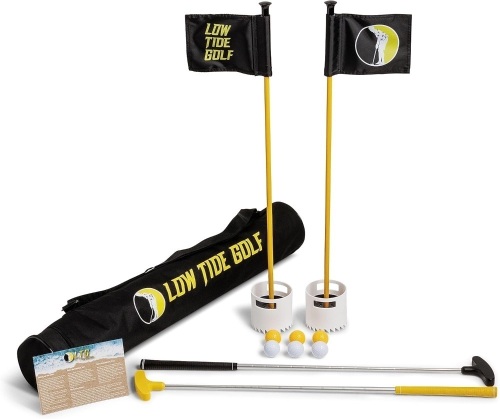 Set - America's Best Outdoor Beach Putting Game - Mini Golf on The Beach - Durable, Convenient, and Weatherproof - 2 Putters, 2 LTG Regulation Cups, Flags, Travel Bag, 6 Golf Balls - Lot 2800