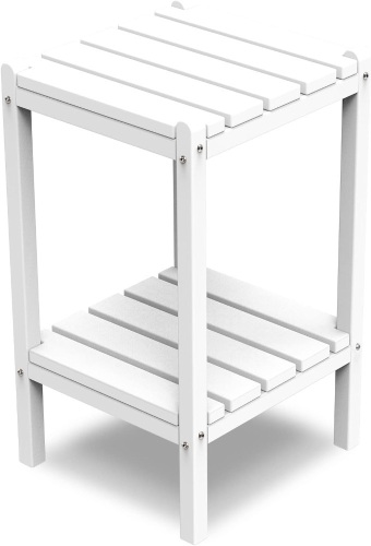 realife Outdoor Adirondack Side Table, Rectangular End Table for Patio, Garden, Porch, Pool and Indoor, White - Lot 2811