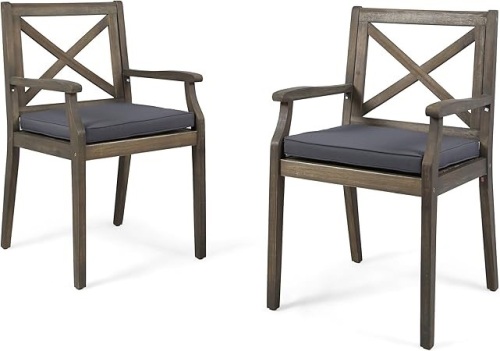  Outdoor Acacia Wood Dinning Chair set of 2 with Cushion Grey - Lot 31
