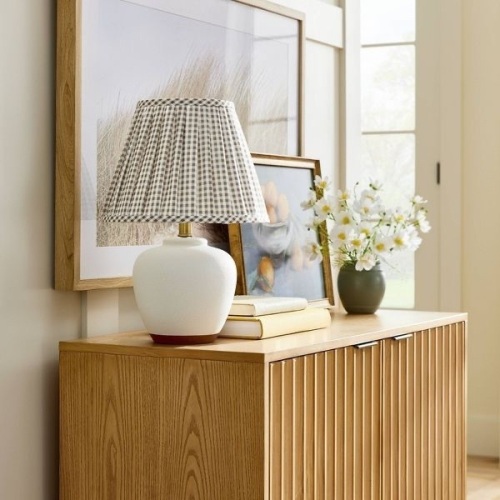 Ceramic Table Lamp w/ Gingham Print Pleated Shade-Threshold Studio McGee - Lot 207