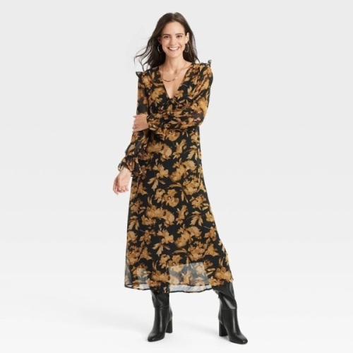 Women's Long Sleeve Sheer Maxi Dress Small- A New Day - Lot 231