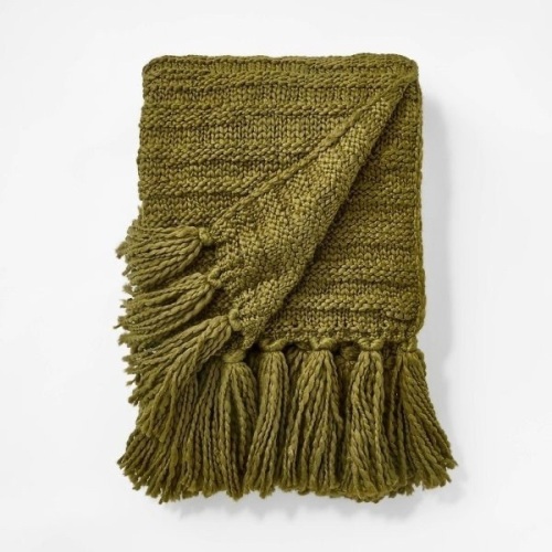 Raised Striped Chunky Knit Throw Blanket Blue- Threshold Studio Mcgee  - Lot 272