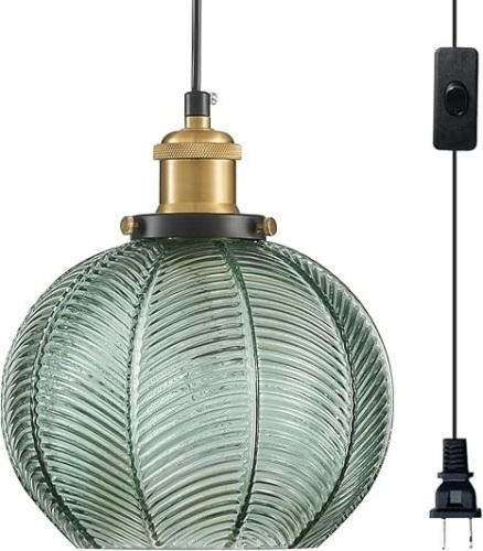 Plu-in-Glass Pendant Light, Stripped Glass  - Lot 278
