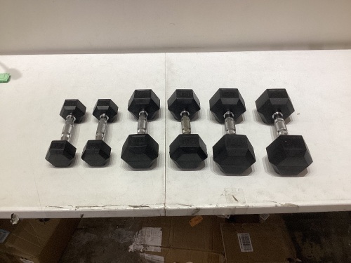 Set of 5,10,15lbs Hex Dumbbells Rubber Non-Slip Handles Anti-roll - Lot 311