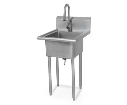 Glacier Bay 24 in. W x 24 in. D Freestanding Stainless Steel 1-Compartment Commercial Laundry/Utility Sink with Faucet and Drain - Lot 46JF
