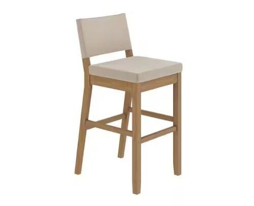 Nathan James Linus 30 in. Modern Upholstered Bar Stool with Back and Solid Rubberwood Legs in a Wire-Brushed Brown Finish - Lot 114JF