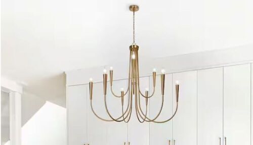 LNC 41.3 in. Classic 9-Light Plating Brass 2-Tier Candlestick Island Chandelier with Curvy Arms - Lot 121JF