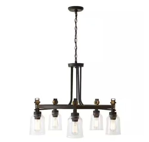 Home Decorators Collection Knollwood 5-Light Antique Bronze Chandelier with Vintage Brass Accents and Clear Glass Shades - Lot 146JF