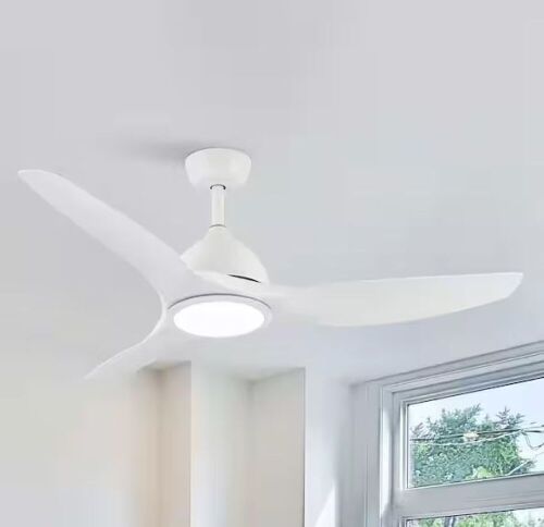 52 in. Indoor Integrated LED Modern Matte White Propeller Ceiling Fan with Light and 6-Speed Remote Control - Lot 147JF
