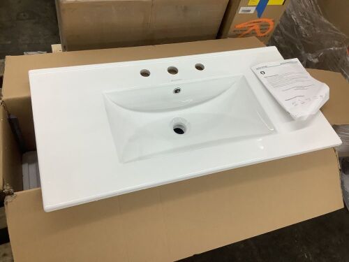 Swiss Madison 36 in. W x 5.5 in. D Ceramic Vanity Top in Glossy White 3-Holes - Lot 149JF