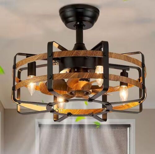 ANTOINE 20 in. 4-Light Indoor Farmhouse Black Caged Ceiling Fan with Light and Remote - Lot 154JF