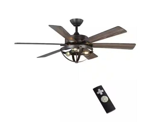 Home Decorators Collection Woodbank 52 in. LED Indoor Aged Iron Ceiling Fan with Light Kit and Remote Control and Reversible Blades - Lot 157JF